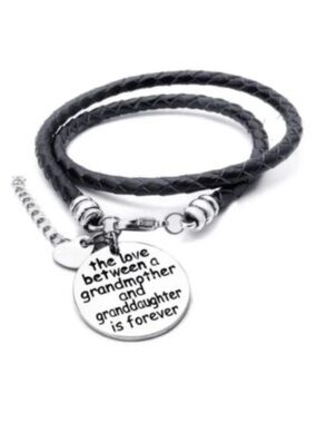 Grandmother and Granddaughter Black Leather Wrap Bracelet